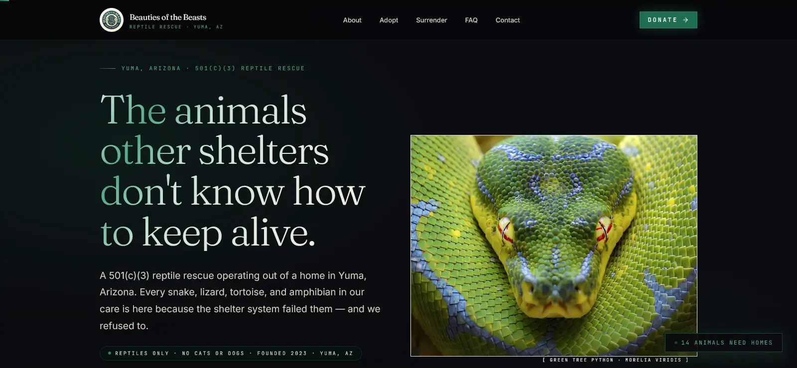 Yuma Reptiles website screenshot